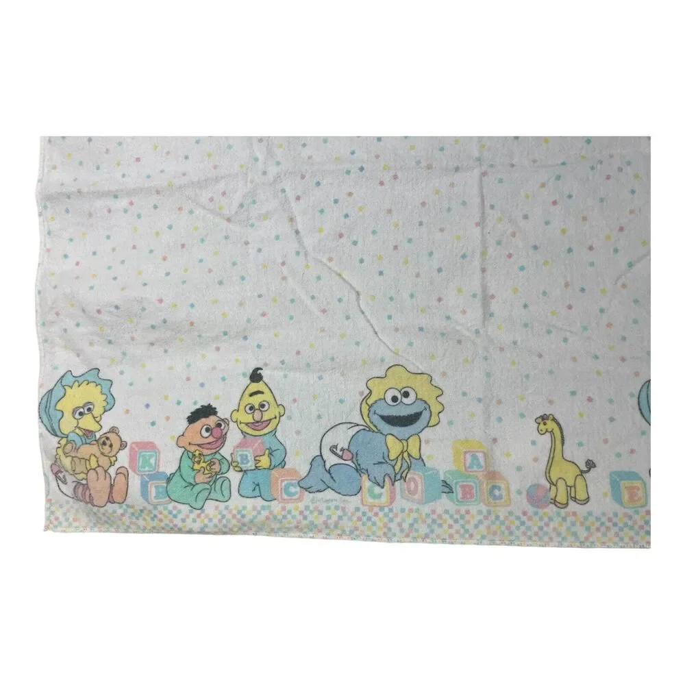 2 Vintage Sesame Street Cotton Flannel Baby Receiving Blankets Big Bird Riegel